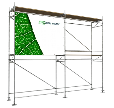 Gerüstbanner aus PVC Frontlit – stabile Bauwerbung für Gerüstsysteme